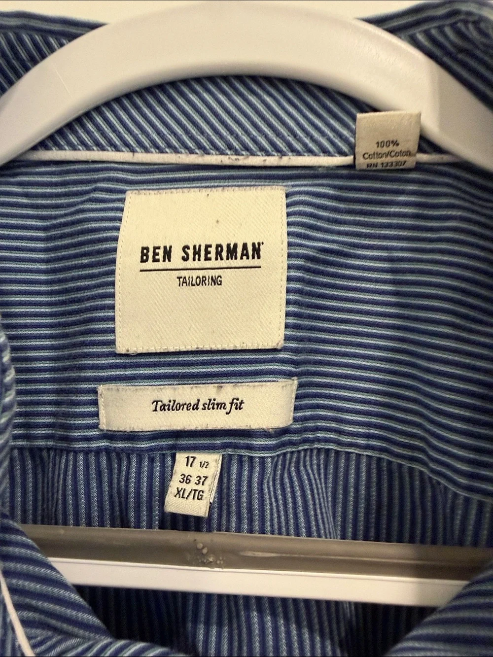 Ben Sherman Tailored Slim Fit Blue Stripe Cotton Shirt 17.5 XL